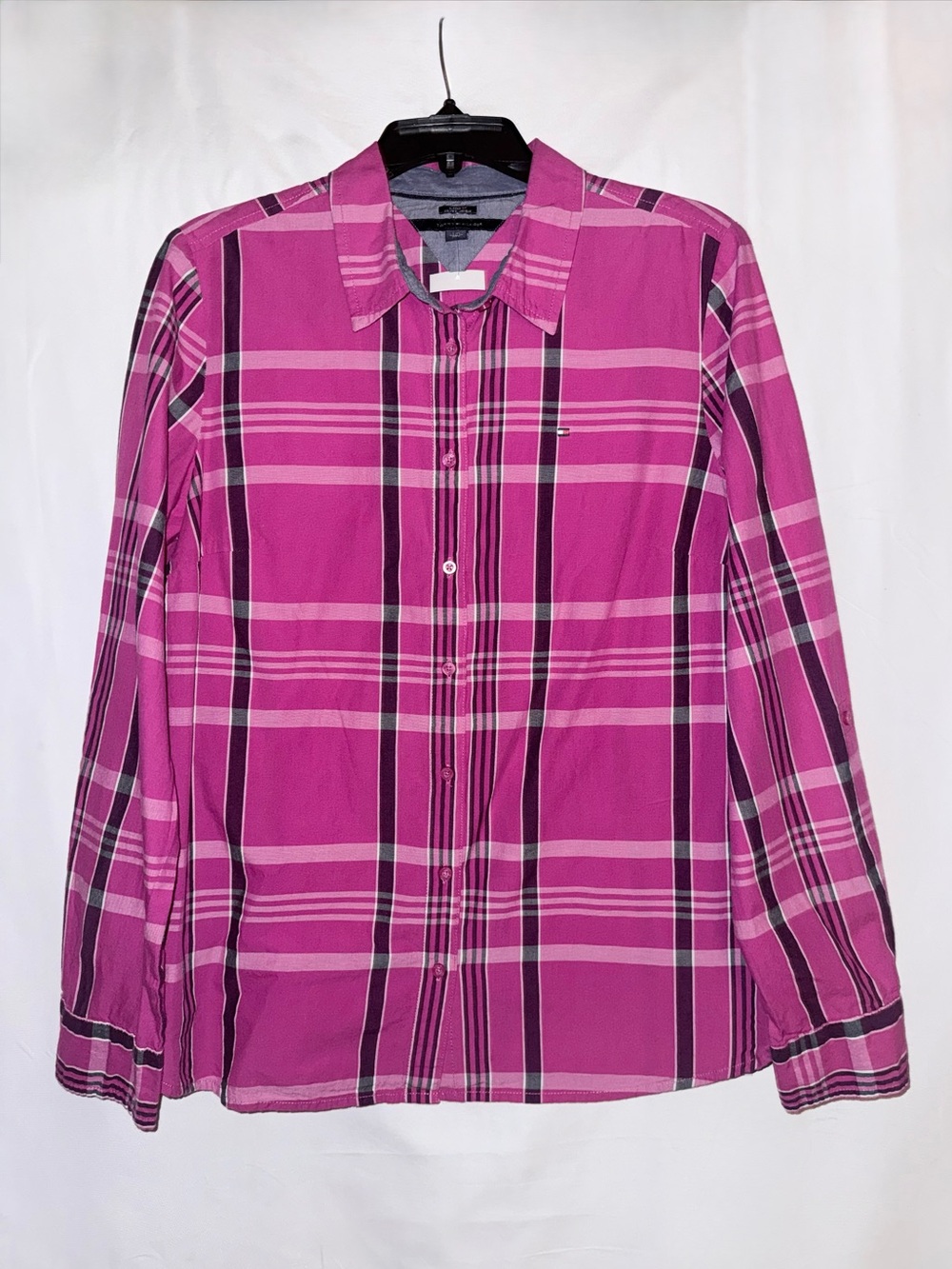 Tommy Hilfiger Pink Plaid Button-Up Long Sleeve Blouse Size Large